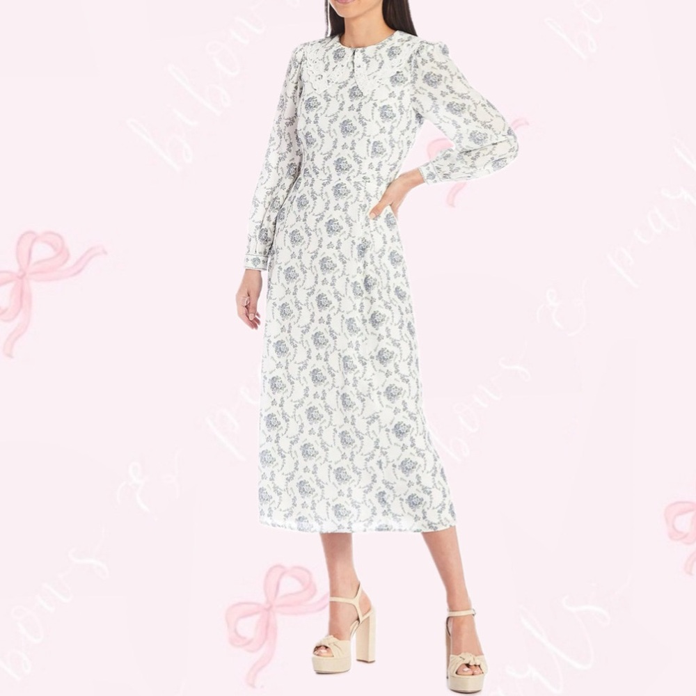 ♡ Antonio Melani ♡ x Born on Fifth Cate Floral Crepe Platter Collar Midi Dress